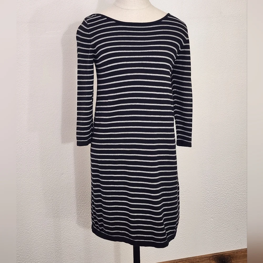 525 America Dress 100% Cotton Knit Breton Stripe Black Size S - Picture 3 of 12
